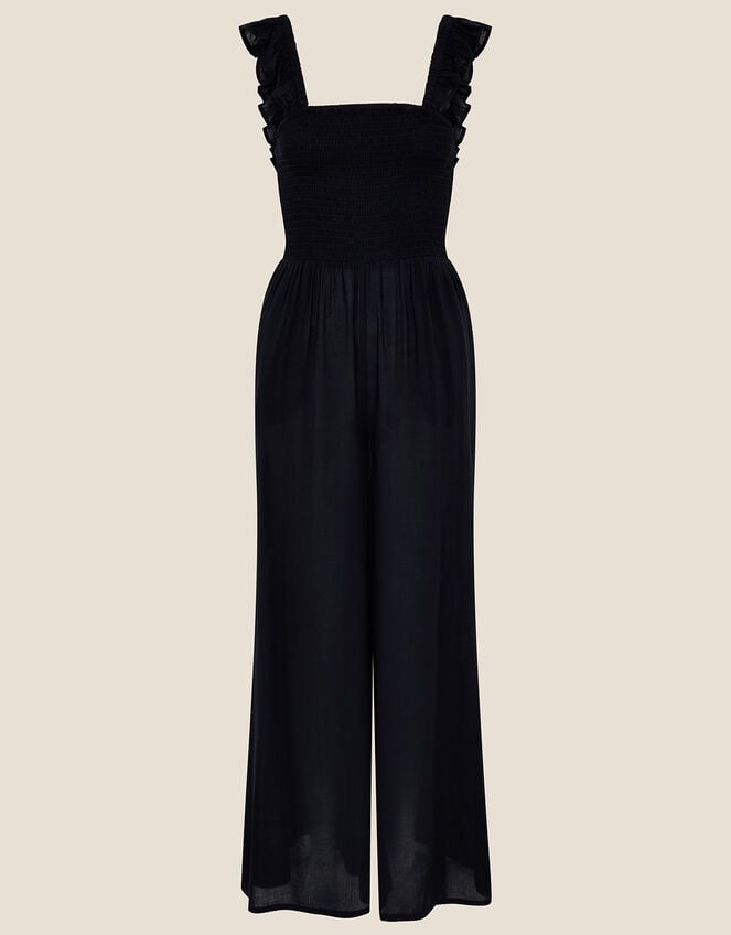 Ruffle Strap Wide Leg Jumpsuit, Black (BLACK), large