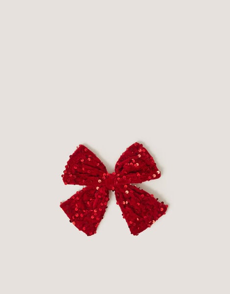 Sequin Velvet Bow Clip, Red (RED), large