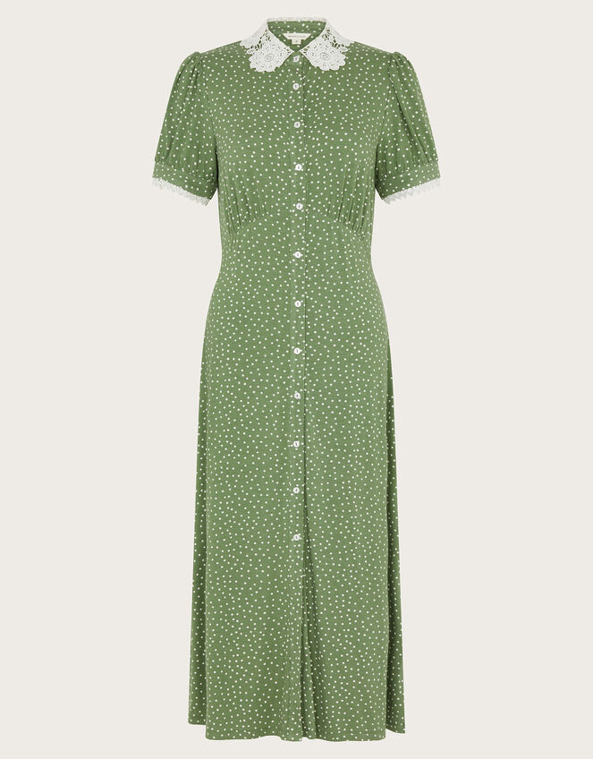 Clea Spot Jersey Midi Dress, Green (GREEN), large