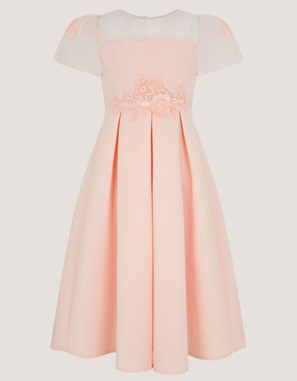 Chiffon Sleeve Floral Embroidered Dress, Pink (PINK), large