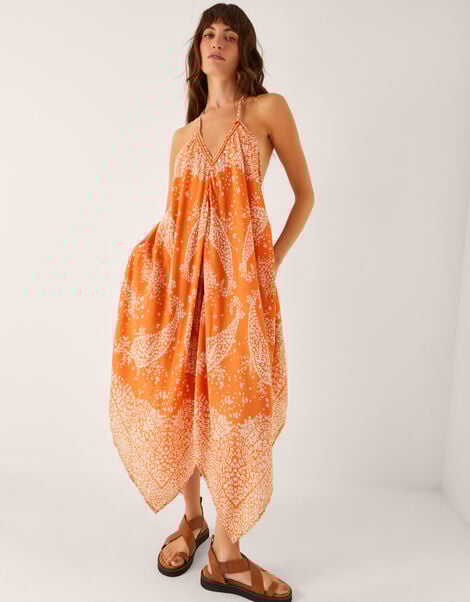Madison Paisley Handkerchief Midi Dress, Orange (ORANGE), large