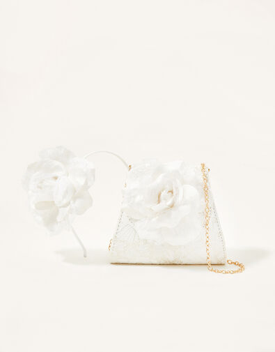 Lace Shimmer Flower Bag and Headband Set, , large