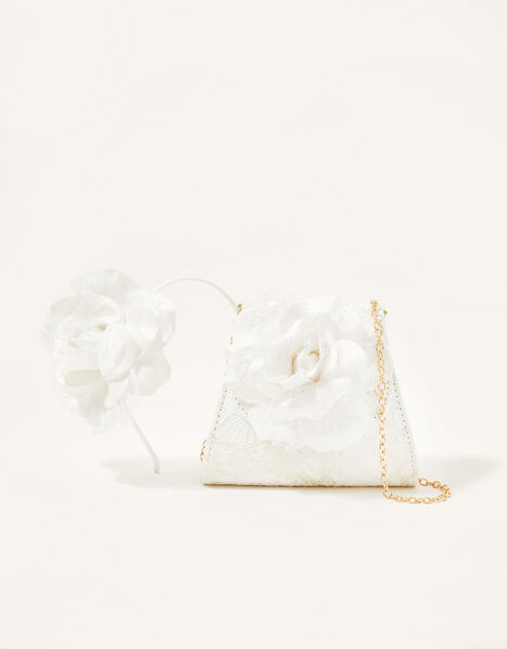 Lace Shimmer Flower Bag and Headband Set, , large