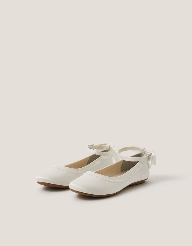Sara Pearly Bow Ballet Flats, Ivory (IVORY), large