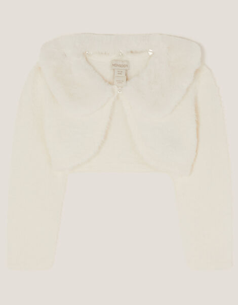 Baby Detachable Collar Fuzzy Cardigan, Ivory (IVORY), large