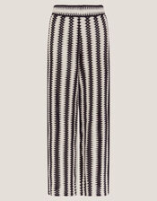 Cleo Crochet Stripe Wide Leg Trousers, Black (BLACK), large