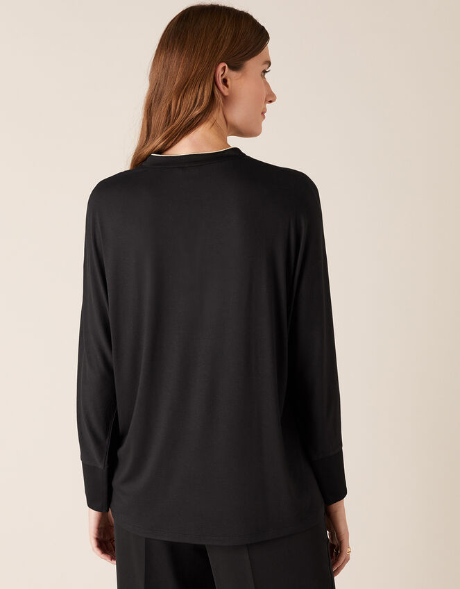 Metallic Bib Long Sleeve Top with LENZING™ ECOVERO™, Black (BLACK), large