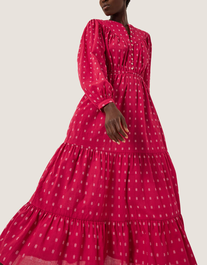 Poppy Long Sleeve Tiered Midi Dress, Red (RED), large