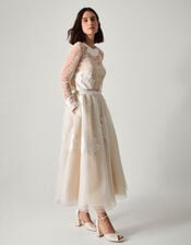 Rhea Floral Embroidered Mesh Wedding Skirt, Ivory (IVORY), large