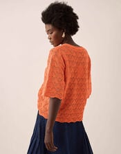 East Flora Pointelle Knit Tee, Orange (ORANGE), large