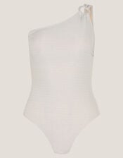 Kimi Glitter One-Shoulder Swimsuit, Silver (SILVER), large