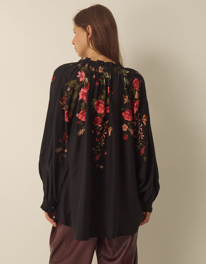 Camille V-Neck Floral Print Blouse, Black (BLACK), large