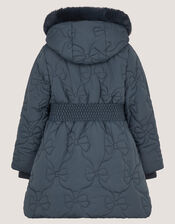 Bonnie Bow Quilted Puffer Coat, Blue (NAVY), large