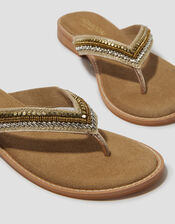 Sia Beaded Leather Flip Flop Sandals, Gold (GOLD), large