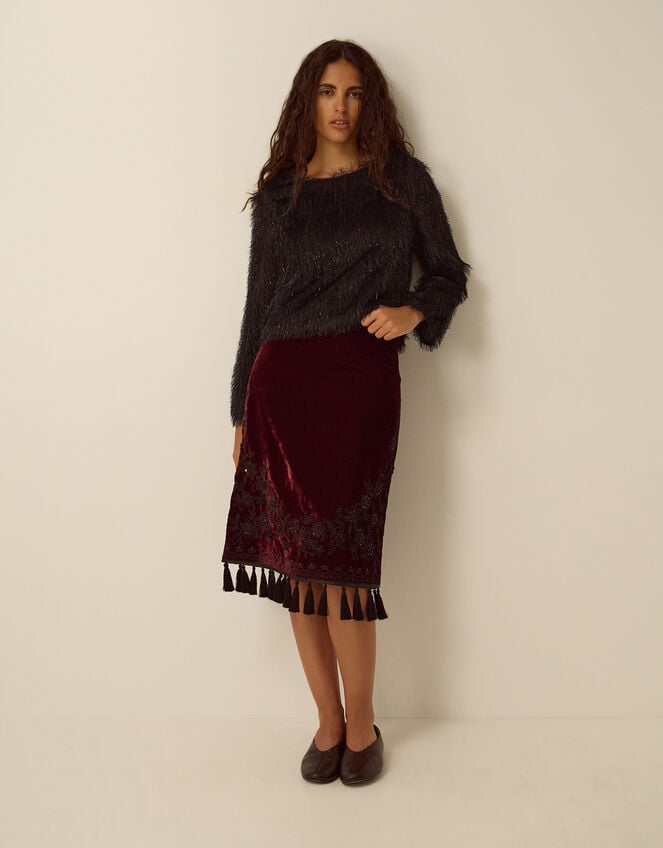 Tessa Long Sleeve Fringe Top, Black (BLACK), large