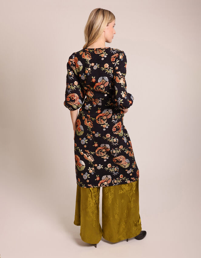 Traffic People Floral Puff Sleeve Duster Coat, Black (BLACK), large