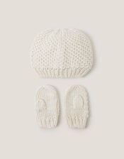 Baby Knit Beanie & Mitten Set, Ivory (IVORY), large