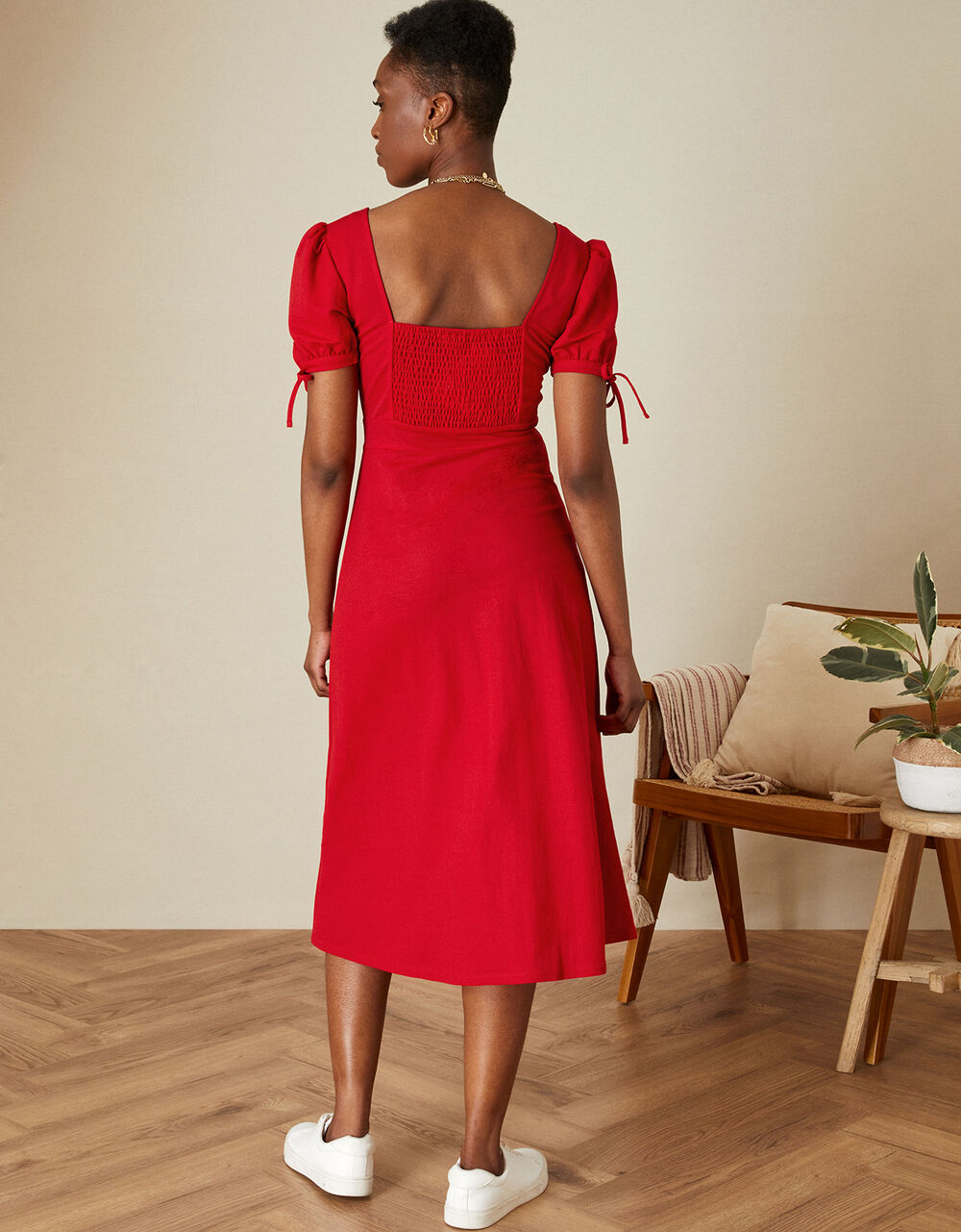 Button Plain Jersey Midi Dress Red Work Dresses Monsoon Global.
