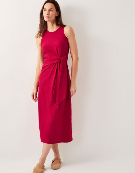 Sleeveless Tie-Side Column Midi Dress, Red (RED), large