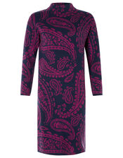 Paisley Jacquard Knit Dress, Blue (NAVY), large