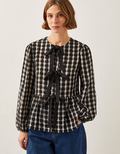 Violet Bow Check Blouse, Black (BLACK), large