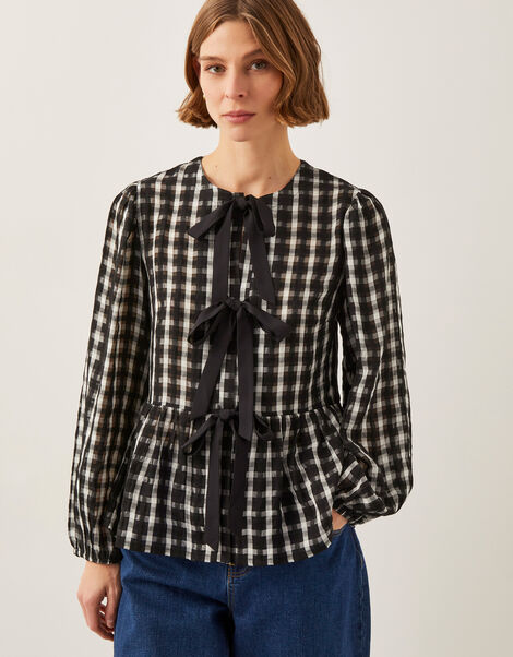 Violet Bow Check Blouse, Black (BLACK), large