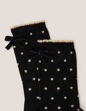 Glitter Spot Bow Socks, Black (BLACK), large