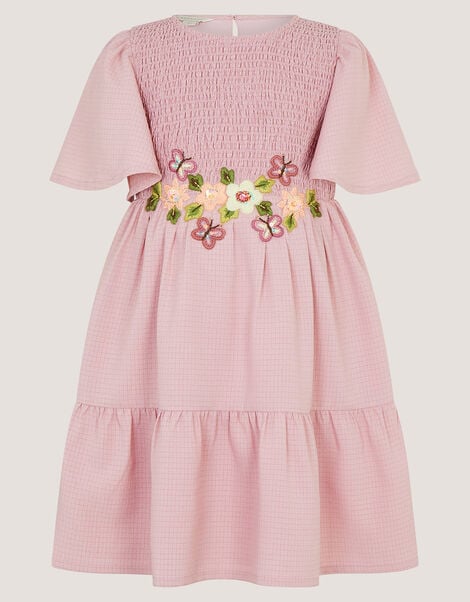 Floral Embroidered Smocked Dress, Pink (PINK), large