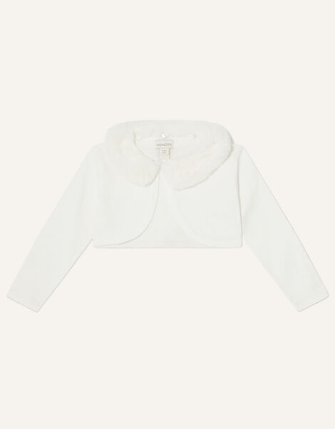 Baby Super-Soft Faux Fur Collar Cardigan, Ivory (IVORY), large