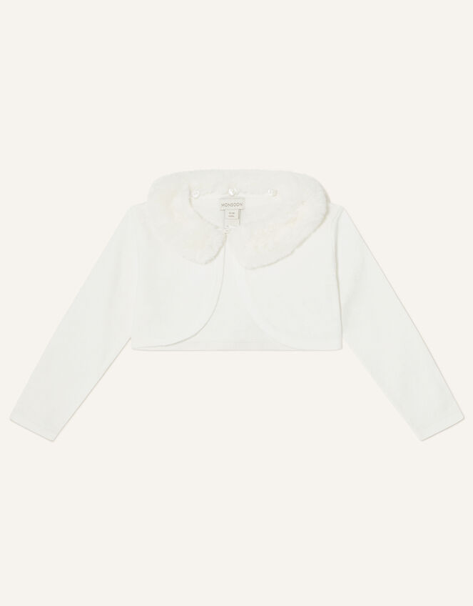 Baby Super-Soft Faux Fur Collar Cardigan, Ivory (IVORY), large
