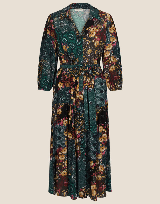 Patchwork Print Shirt Dress, Teal (TEAL), large