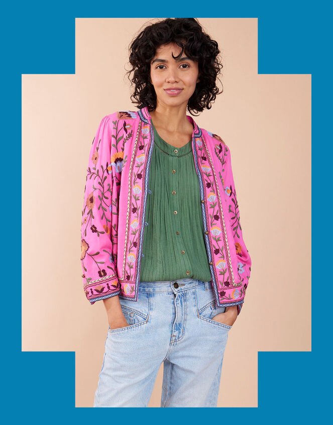 East Suzani Embroidered Jacket, Pink (PINK), large