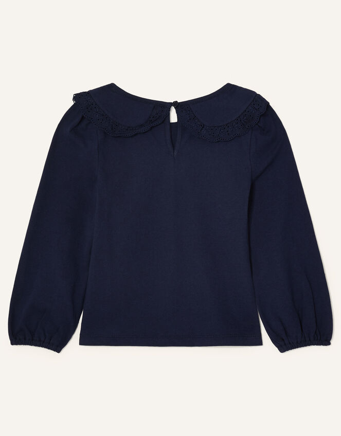 Broderie Collar Top, Blue (NAVY), large