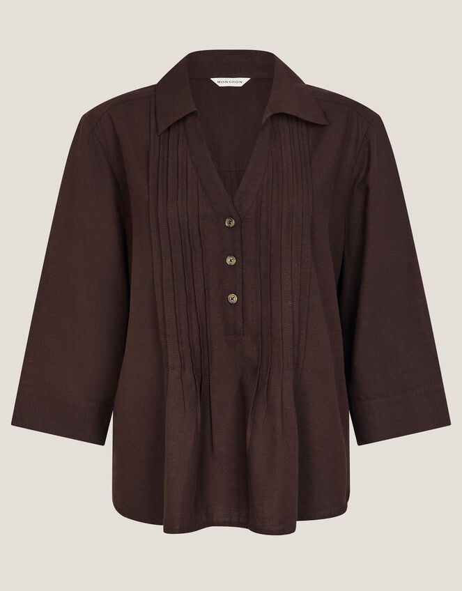 Elsie Pintuck Shirt, Brown (CHOCOLATE), large