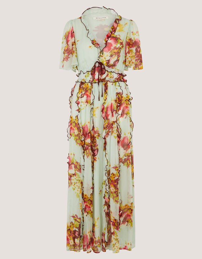 Perrie Frill Floral Print Maxi Dress, Green (SAGE), large