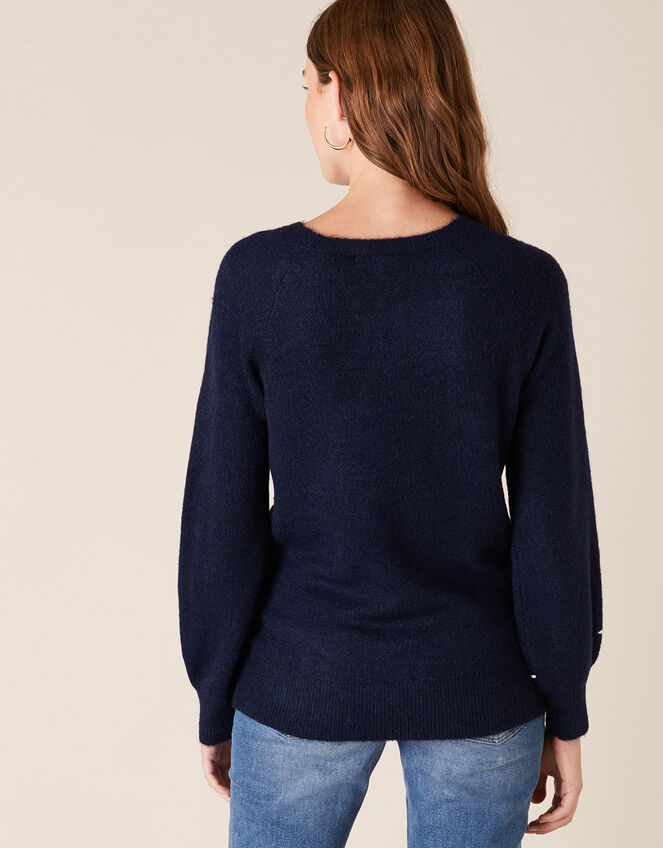 Abstract Wave Cornelli Knit Jumper, Blue (NAVY), large