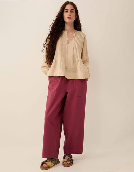 East Liza Pintuck Linen Top, Camel (BEIGE), large