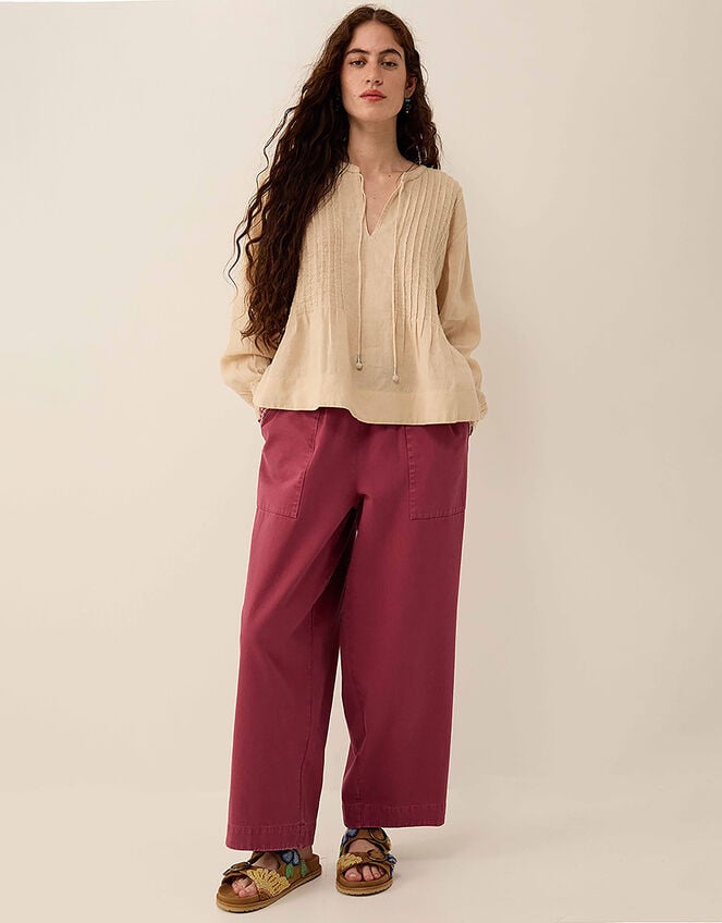 East Liza Pintuck Linen Top, Camel (BEIGE), large