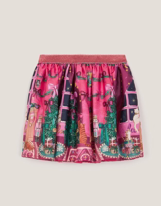 Christmas Scene Satin Skirt, Pink (PINK), large