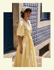 FRNCH Ihabela Stripe Midi Wrap Dress, Yellow (YELLOW), large