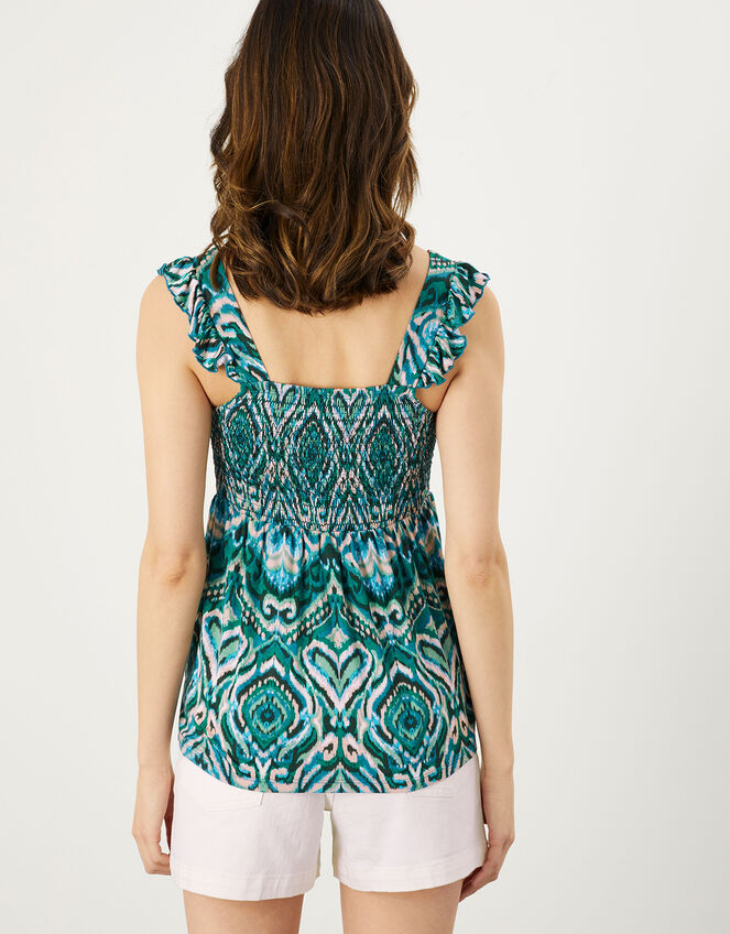 Shirred Panel Aztec Print Jersey Top , Teal (TEAL), large