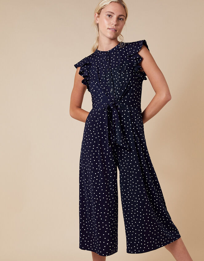 Spot Print Stretch Jumpsuit, Blue (NAVY), large