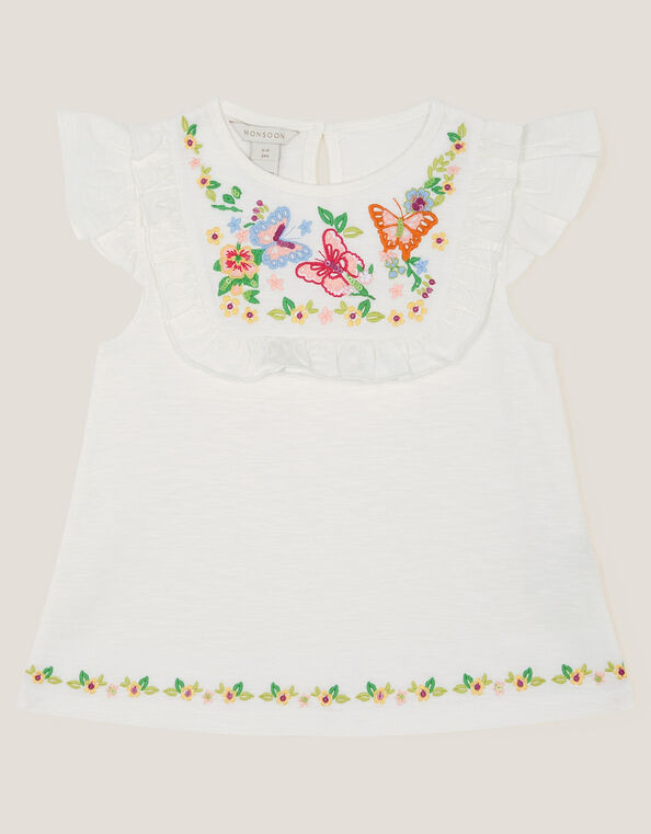 Embroidered Yoke Butterfly T-Shirt, White (WHITE), large