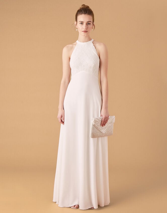 Madison Embroidered Halter Bridal Dress, Ivory (IVORY), large