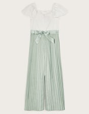 Satin Pleated Jumpsuit, Green (GREEN), large