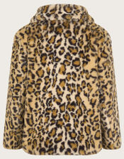 Leopard Print Faux Fur Coat, Brown (BROWN), large