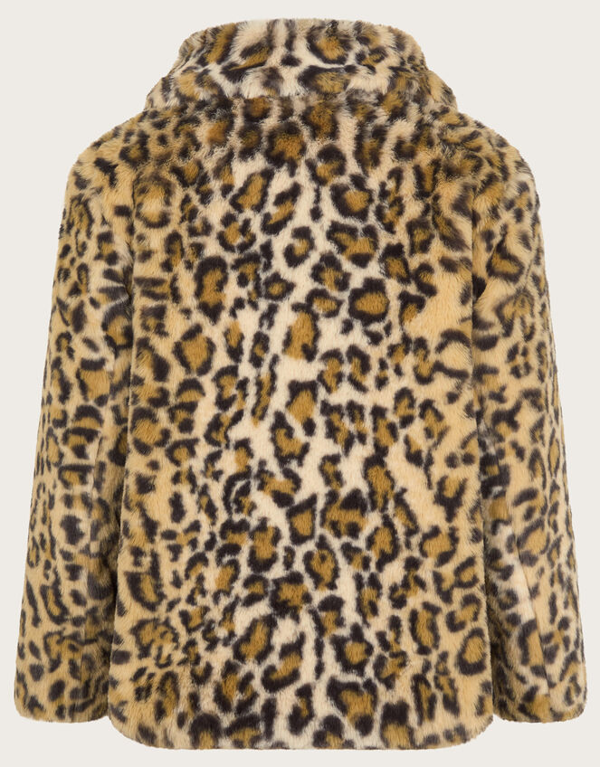 Leopard Print Faux Fur Coat, Brown (BROWN), large