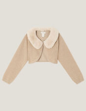 Detachable Collar Fuzzy Cardigan, Gold (GOLD), large