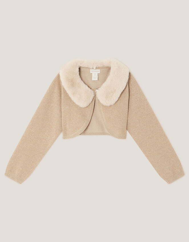 Detachable Collar Fuzzy Cardigan, Gold (GOLD), large