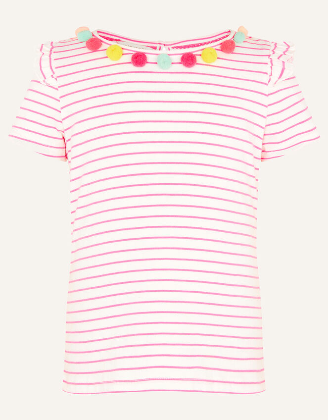 Fiesta Stripe Pom-Pom Top, Pink (BRIGHT PINK), large